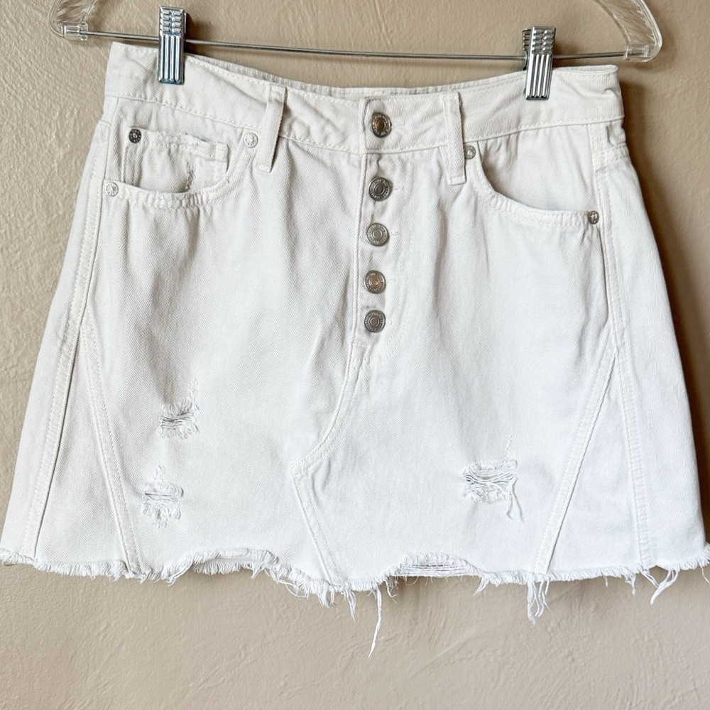 We The Free White Distressed Button Mini Skirt